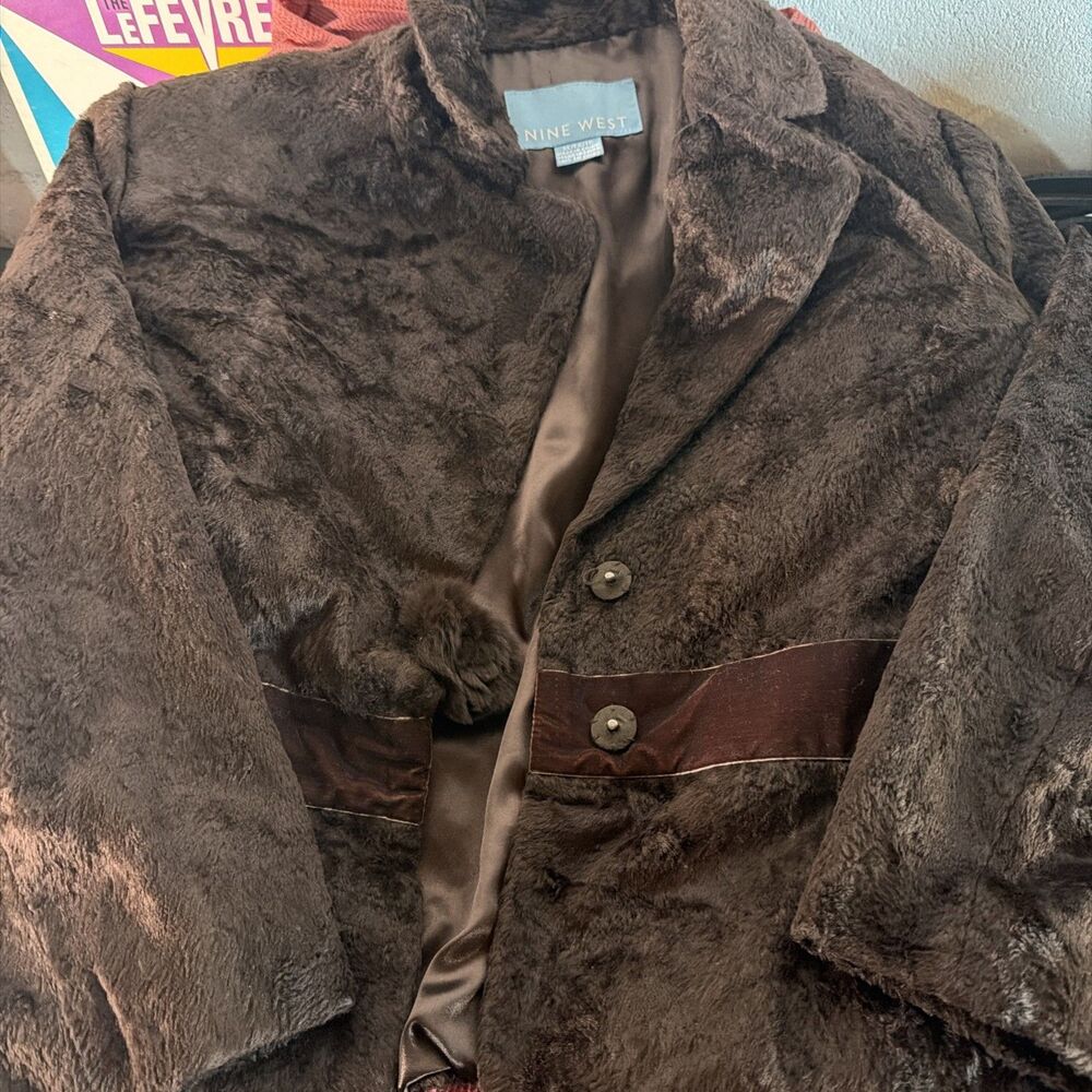 Nine West Coat  Faux Fur Women's XL Dark Brown Extra Large Winter Jacket City